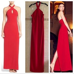Ali & Jay Crimson Red Crepe Keyhole Halter Dress NWT